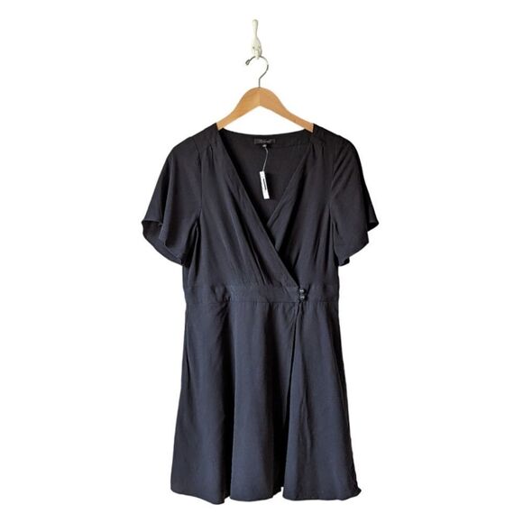 Madewell Pleated-Waist True-Wrap Mini Dress‎ True Black Size 10 NWT - Picture 5 of 15